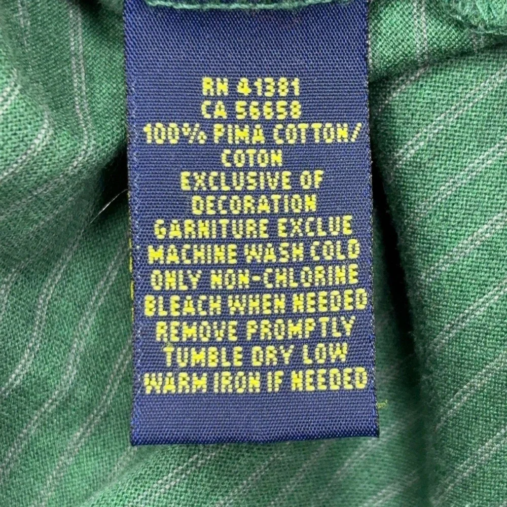 Polo Ralph Lauren Polo Shirt Mens Large Green Striped Pro Fit Pima Cotton Pony